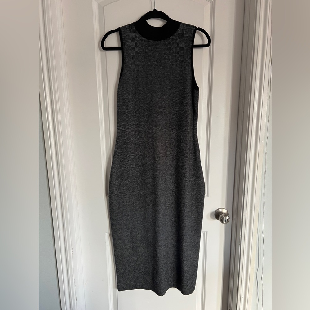EXPRESS brand sweater midi dress, black white gray, subtle pattern, mock neck